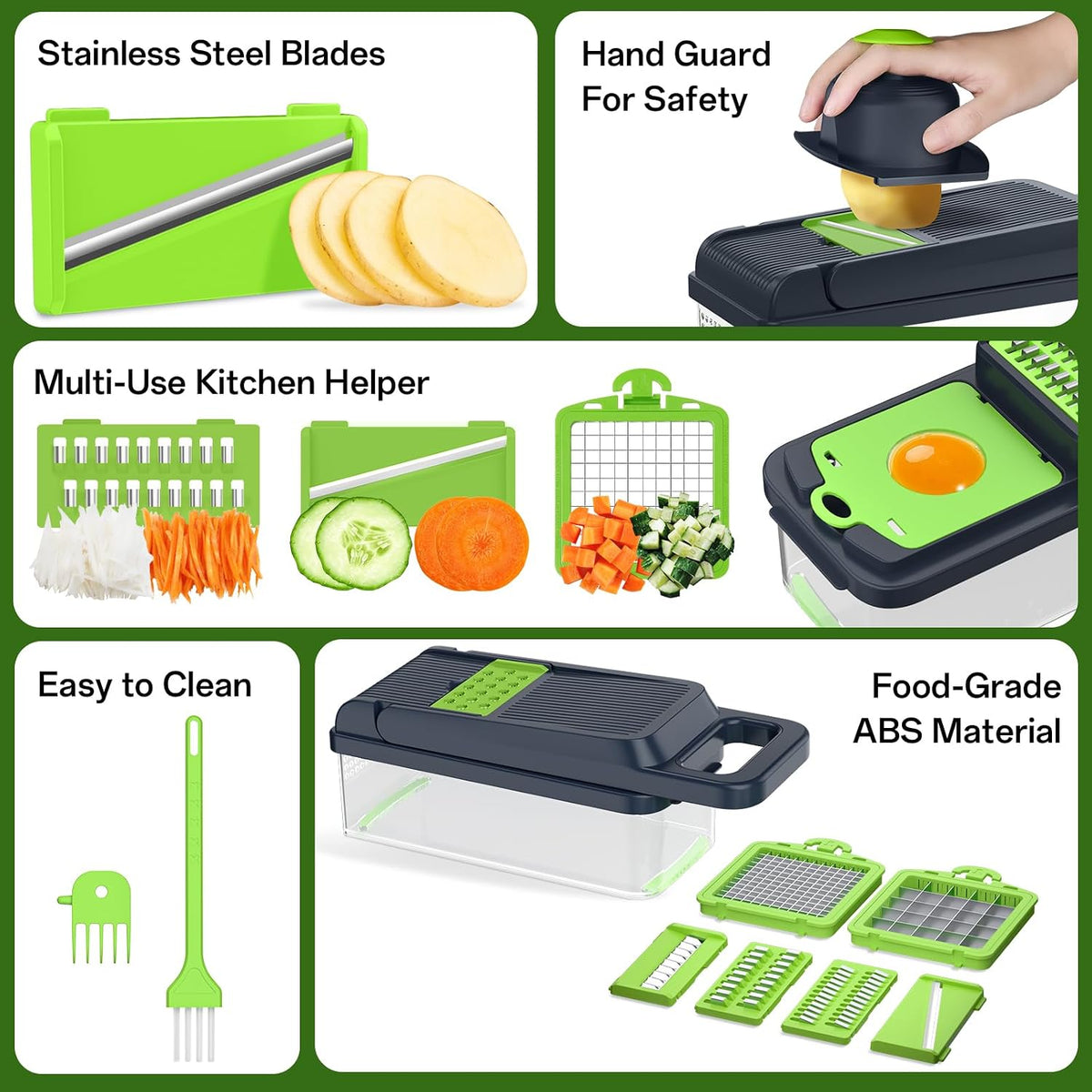 Veggie Chopper Vegetable Cutter, 12 in 1 Kitchen Gadget, Green