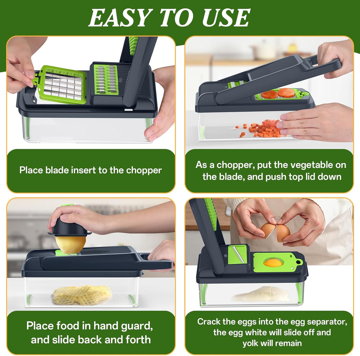 Veggie Chopper Vegetable Cutter, 12 in 1 Kitchen Gadget, Green