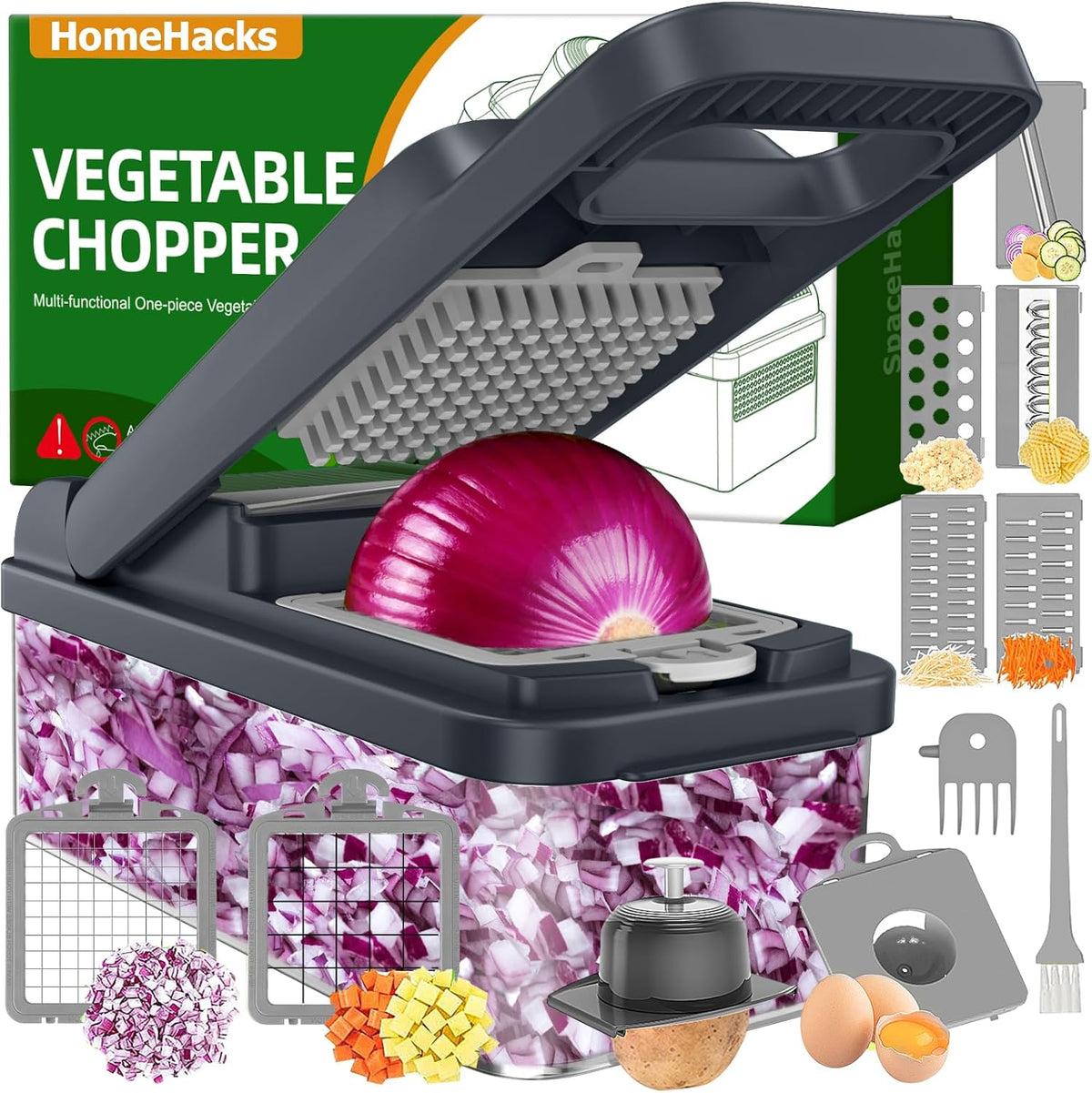 Veggie Chopper Vegetable Cutter, 12 in 1 Kitchen Gadget, Green