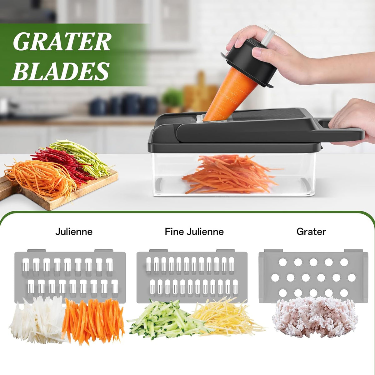 Veggie Chopper Vegetable Cutter, 12 in 1 Kitchen Gadget, Green