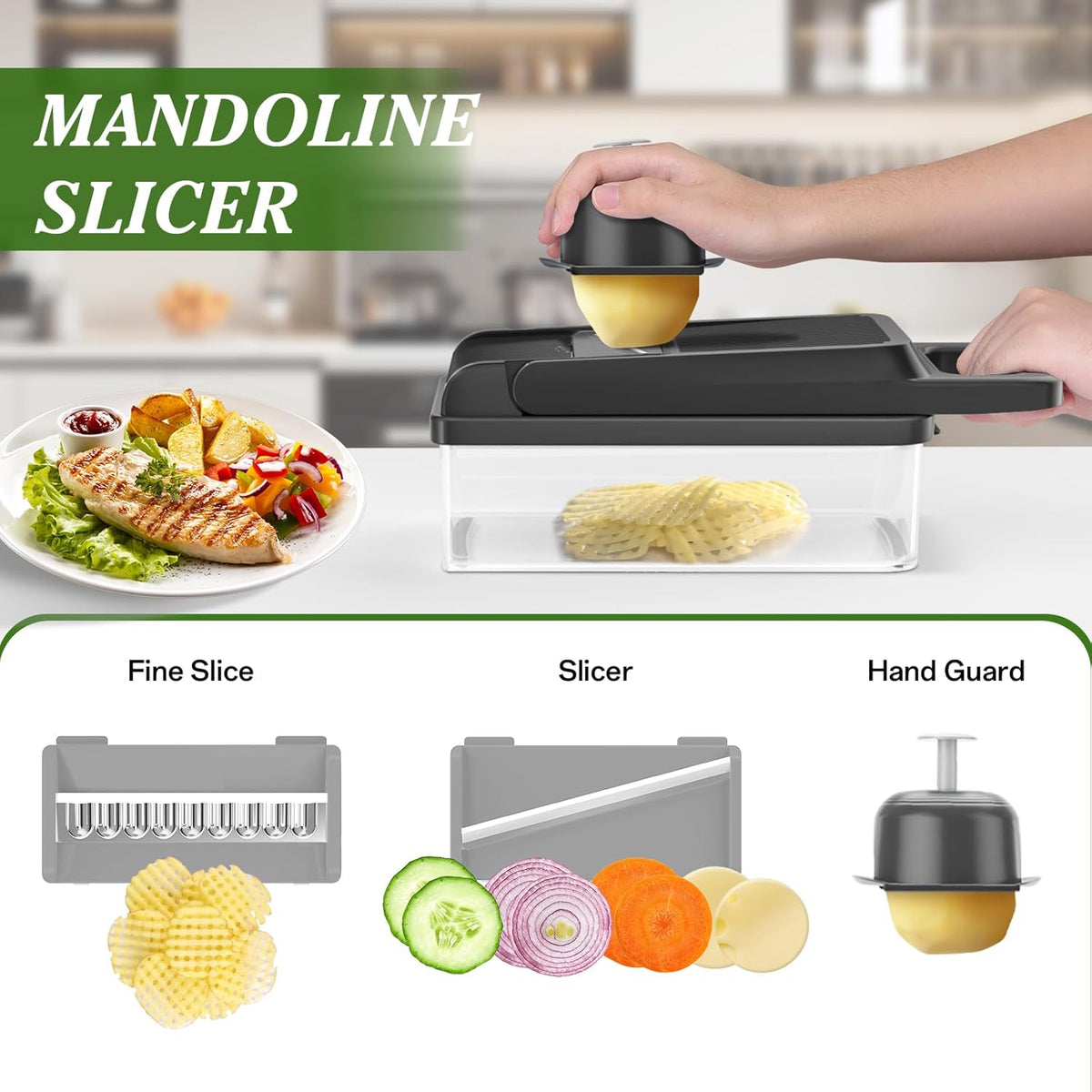 Veggie Chopper Vegetable Cutter, 12 in 1 Kitchen Gadget, Green
