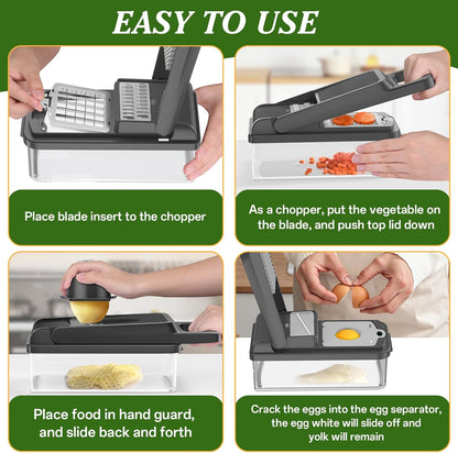 Veggie Chopper Vegetable Cutter, 12 in 1 Kitchen Gadget, Green