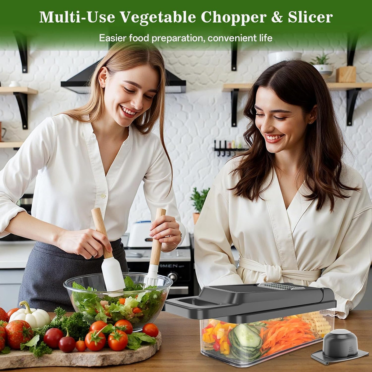 Veggie Chopper Vegetable Cutter, 12 in 1 Kitchen Gadget, Green