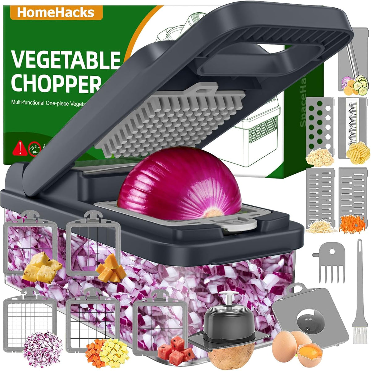 Veggie Chopper Vegetable Cutter, 12 in 1 Kitchen Gadget, Green