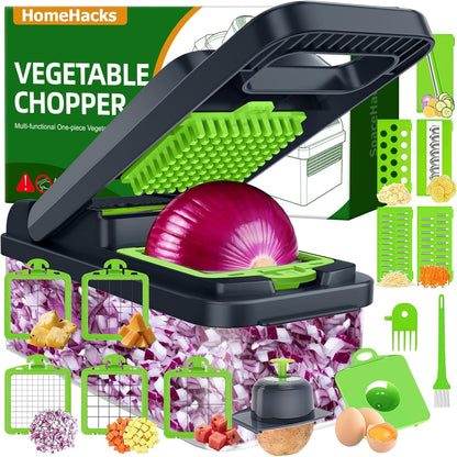 Veggie Chopper Vegetable Cutter, 12 in 1 Kitchen Gadget, Green