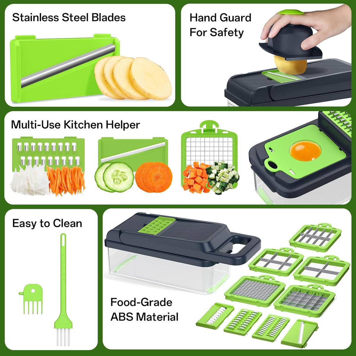 Veggie Chopper Vegetable Cutter, 12 in 1 Kitchen Gadget, Green