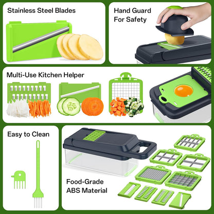 Veggie Chopper Vegetable Cutter, 12 in 1 Kitchen Gadget, Green