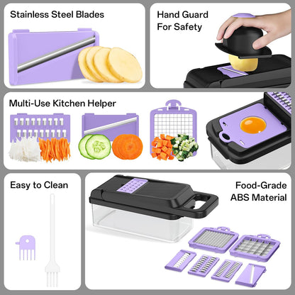Veggie Chopper Vegetable Cutter, 12 in 1 Kitchen Gadget, Green