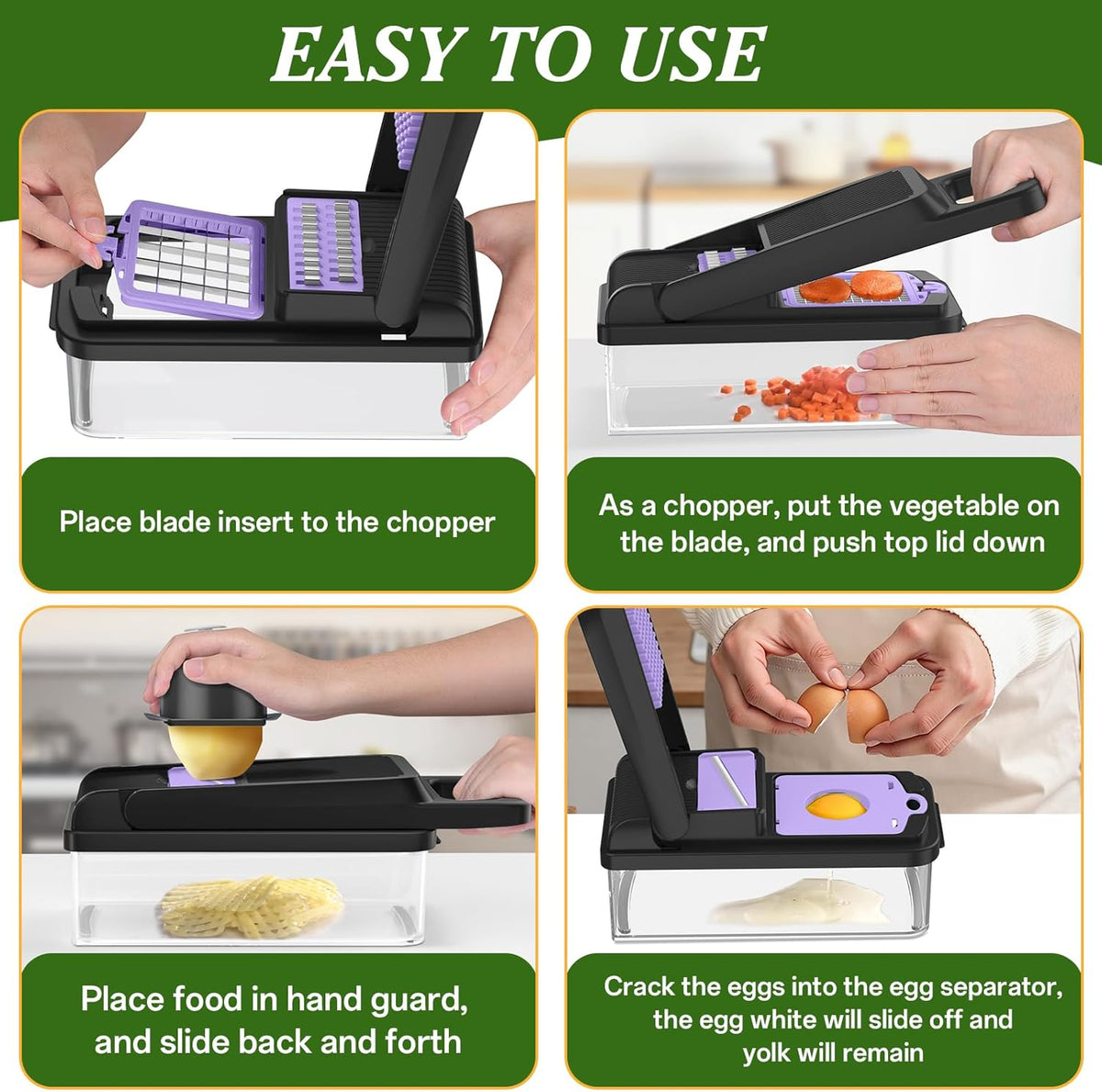 Veggie Chopper Vegetable Cutter, 12 in 1 Kitchen Gadget, Green