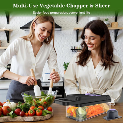Veggie Chopper Vegetable Cutter, 12 in 1 Kitchen Gadget, Green