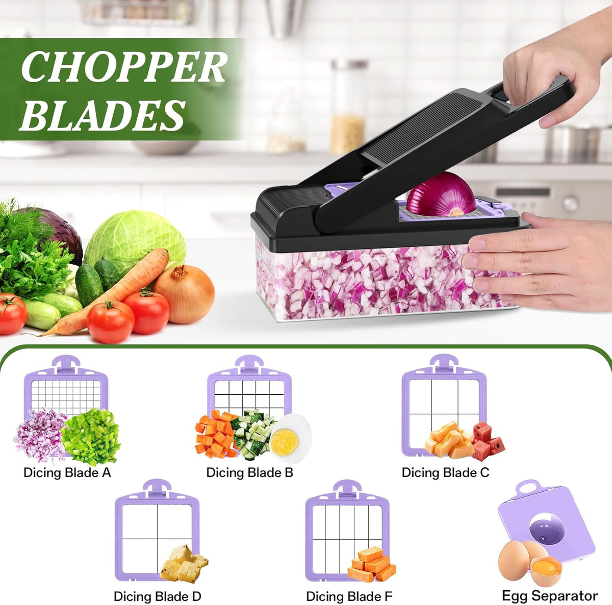 Veggie Chopper Vegetable Cutter, 12 in 1 Kitchen Gadget, Green