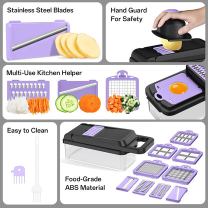 Veggie Chopper Vegetable Cutter, 12 in 1 Kitchen Gadget, Green