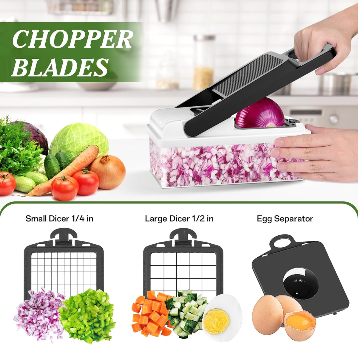 Veggie Chopper Vegetable Cutter, 12 in 1 Kitchen Gadget, Green