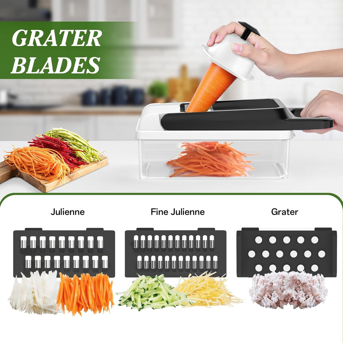 Veggie Chopper Vegetable Cutter, 12 in 1 Kitchen Gadget, Green