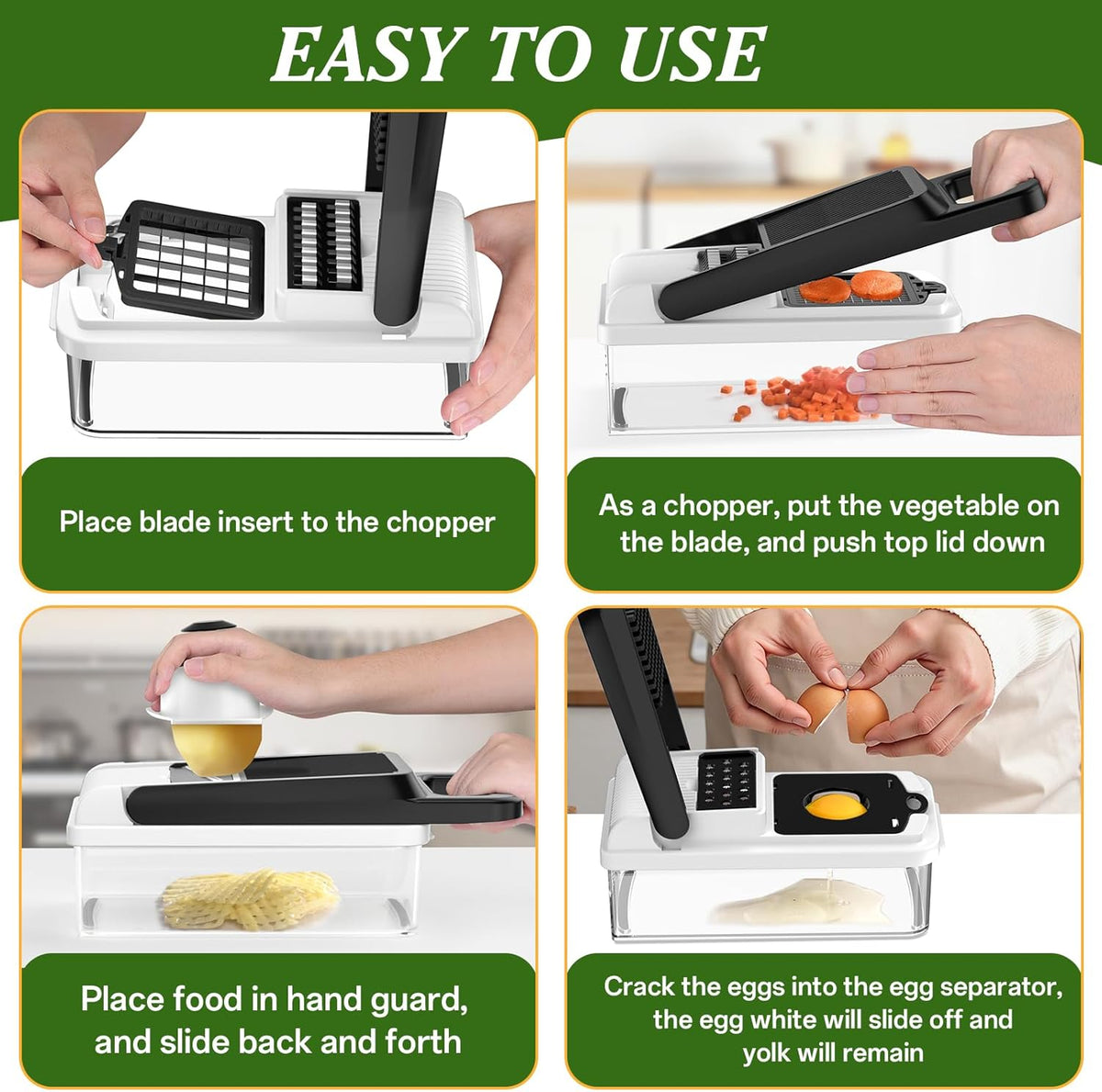 Veggie Chopper Vegetable Cutter, 12 in 1 Kitchen Gadget, Green