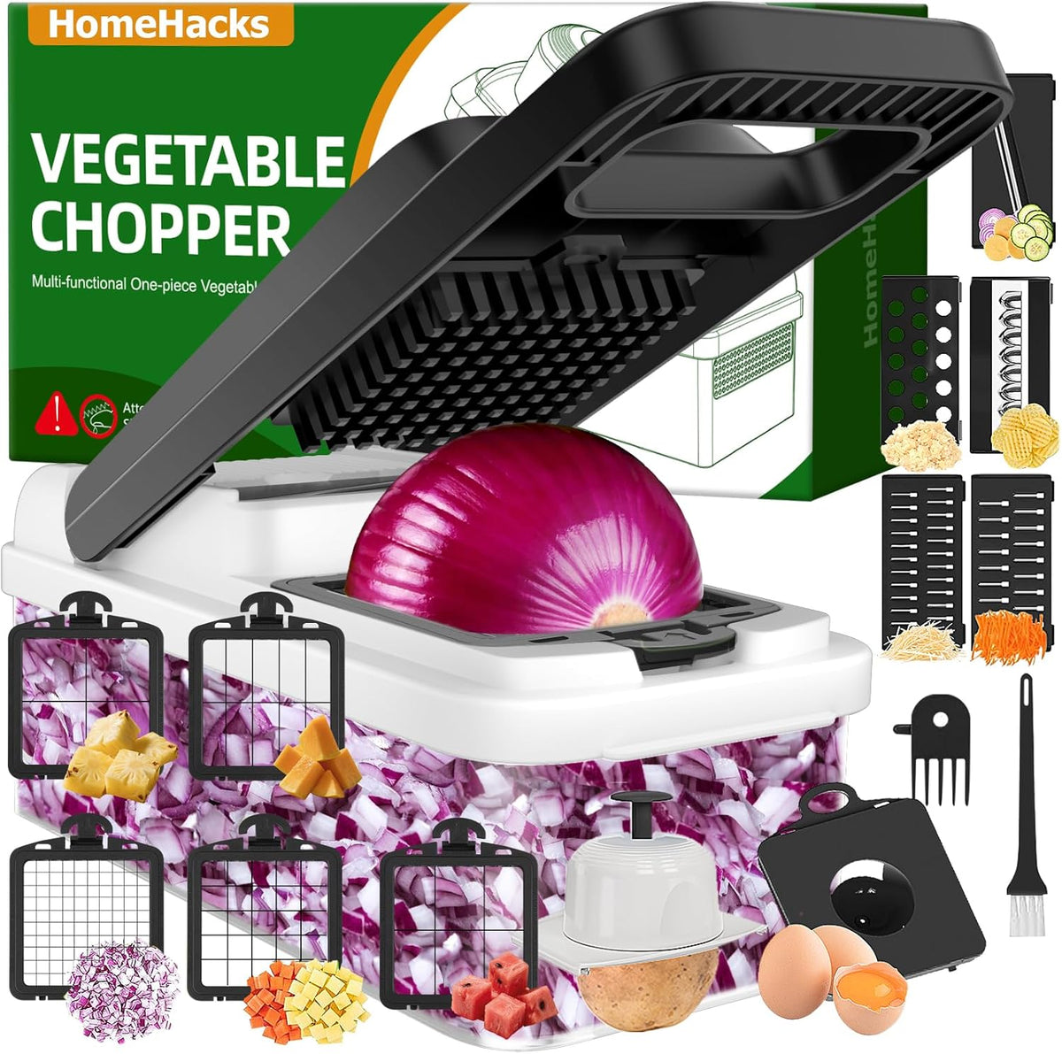 Veggie Chopper Vegetable Cutter, 12 in 1 Kitchen Gadget, Green
