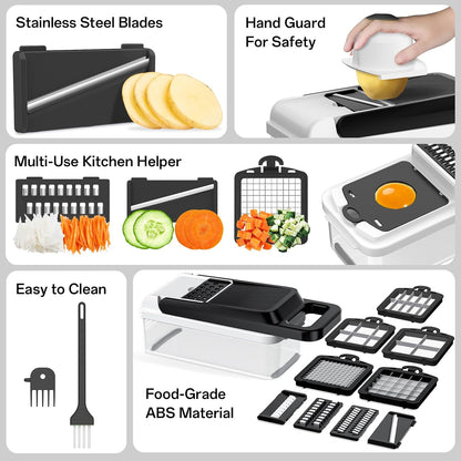 Veggie Chopper Vegetable Cutter, 12 in 1 Kitchen Gadget, Green