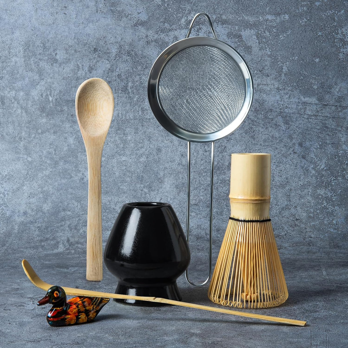 Matcha Whisk Set, Matcha Making Kit Whisk (Chasen Holder), Ceramic Whisk Holder (Mottled Green), Bamboo Scoop, Powder Starter Sifter, Spoon Japanese Tea Tools For Ceremony Gift