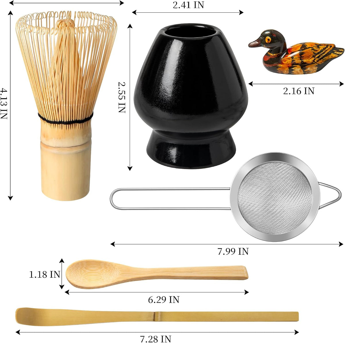 Matcha Whisk Set, Matcha Making Kit Whisk (Chasen Holder), Ceramic Whisk Holder (Mottled Green), Bamboo Scoop, Powder Starter Sifter, Spoon Japanese Tea Tools For Ceremony Gift