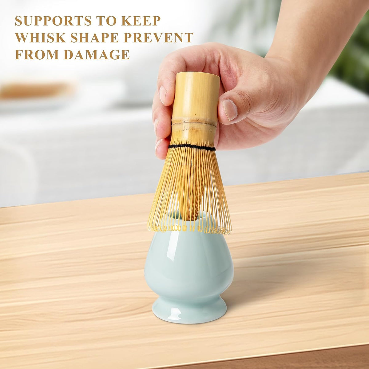 Matcha Whisk Set, Matcha Making Kit Whisk (Chasen Holder), Ceramic Whisk Holder (Mottled Green), Bamboo Scoop, Powder Starter Sifter, Spoon Japanese Tea Tools For Ceremony Gift