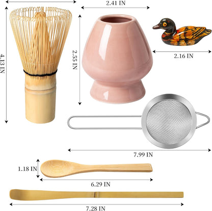 Matcha Whisk Set, Matcha Making Kit Whisk (Chasen Holder), Ceramic Whisk Holder (Mottled Green), Bamboo Scoop, Powder Starter Sifter, Spoon Japanese Tea Tools For Ceremony Gift