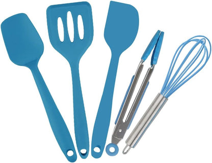 Rose Gold And Pink Kitchen Utensil Small Five-Piece Set Mini Silicone Kids Kitchen Tools Whisk Spatula Tongs Spoon And Slotted Spatula(Kids Baking Supplies)