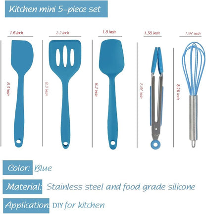 Rose Gold And Pink Kitchen Utensil Small Five-Piece Set Mini Silicone Kids Kitchen Tools Whisk Spatula Tongs Spoon And Slotted Spatula(Kids Baking Supplies)