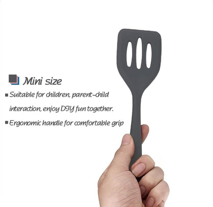 Rose Gold And Pink Kitchen Utensil Small Five-Piece Set Mini Silicone Kids Kitchen Tools Whisk Spatula Tongs Spoon And Slotted Spatula(Kids Baking Supplies)