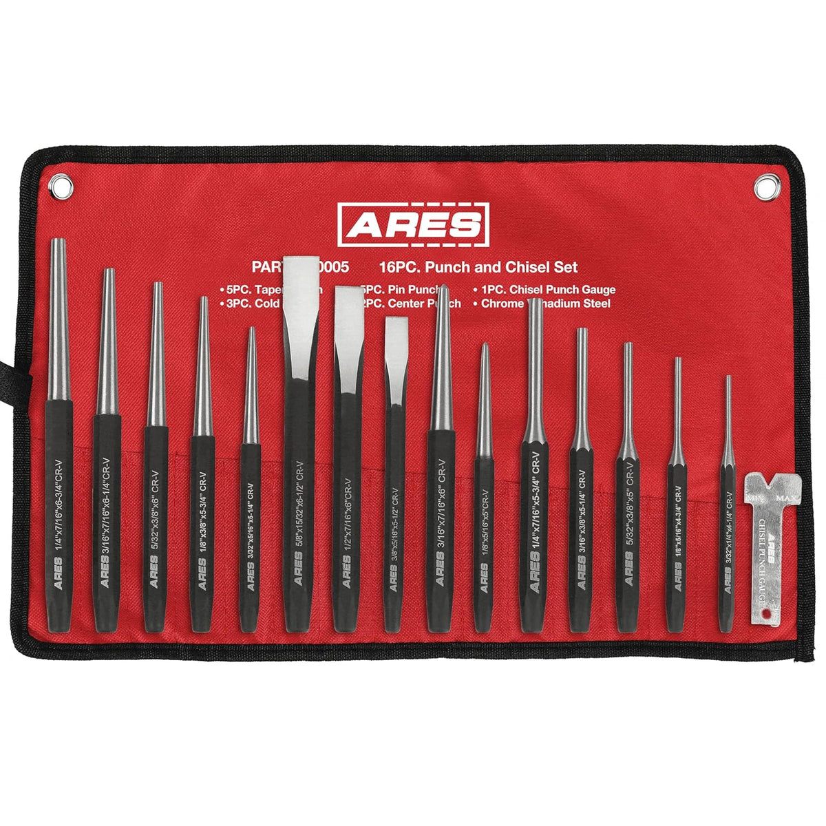ARES 10021 – 9-Piece Roll Pin Punch Set – Durable Heat Treated and Drop Forged Steel Pin Punches with Pouch -Ideal for Automotive Repair, Gunsmithing, Craft Work, and Jewelry Repair