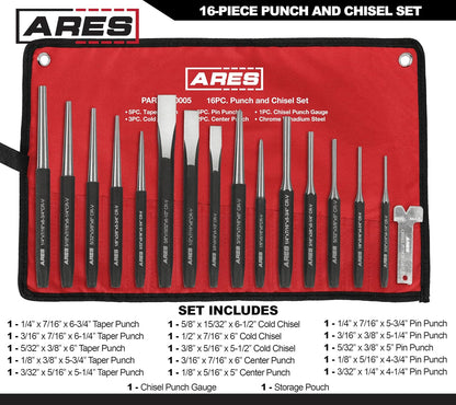 ARES 10021 – 9-Piece Roll Pin Punch Set – Durable Heat Treated and Drop Forged Steel Pin Punches with Pouch -Ideal for Automotive Repair, Gunsmithing, Craft Work, and Jewelry Repair