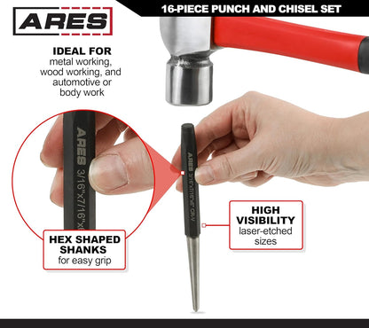 ARES 10021 – 9-Piece Roll Pin Punch Set – Durable Heat Treated and Drop Forged Steel Pin Punches with Pouch -Ideal for Automotive Repair, Gunsmithing, Craft Work, and Jewelry Repair