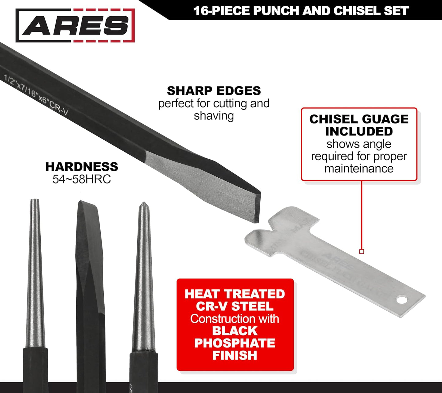 ARES 10021 – 9-Piece Roll Pin Punch Set – Durable Heat Treated and Drop Forged Steel Pin Punches with Pouch -Ideal for Automotive Repair, Gunsmithing, Craft Work, and Jewelry Repair
