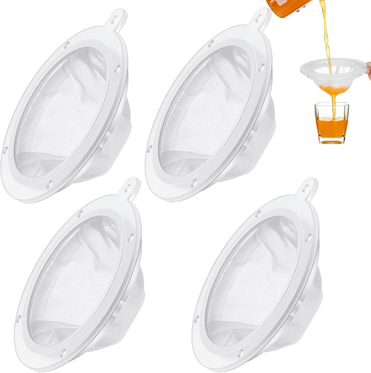 4 Pieces 200 Mesh Filter 5 Inch Food Filter Strainer Nylon Sieve Fine Mesh Plastic Reusable Strainer for Filtering Yogurt Juice Milk Honey Kitchen Whey Grease Coffee Funnels