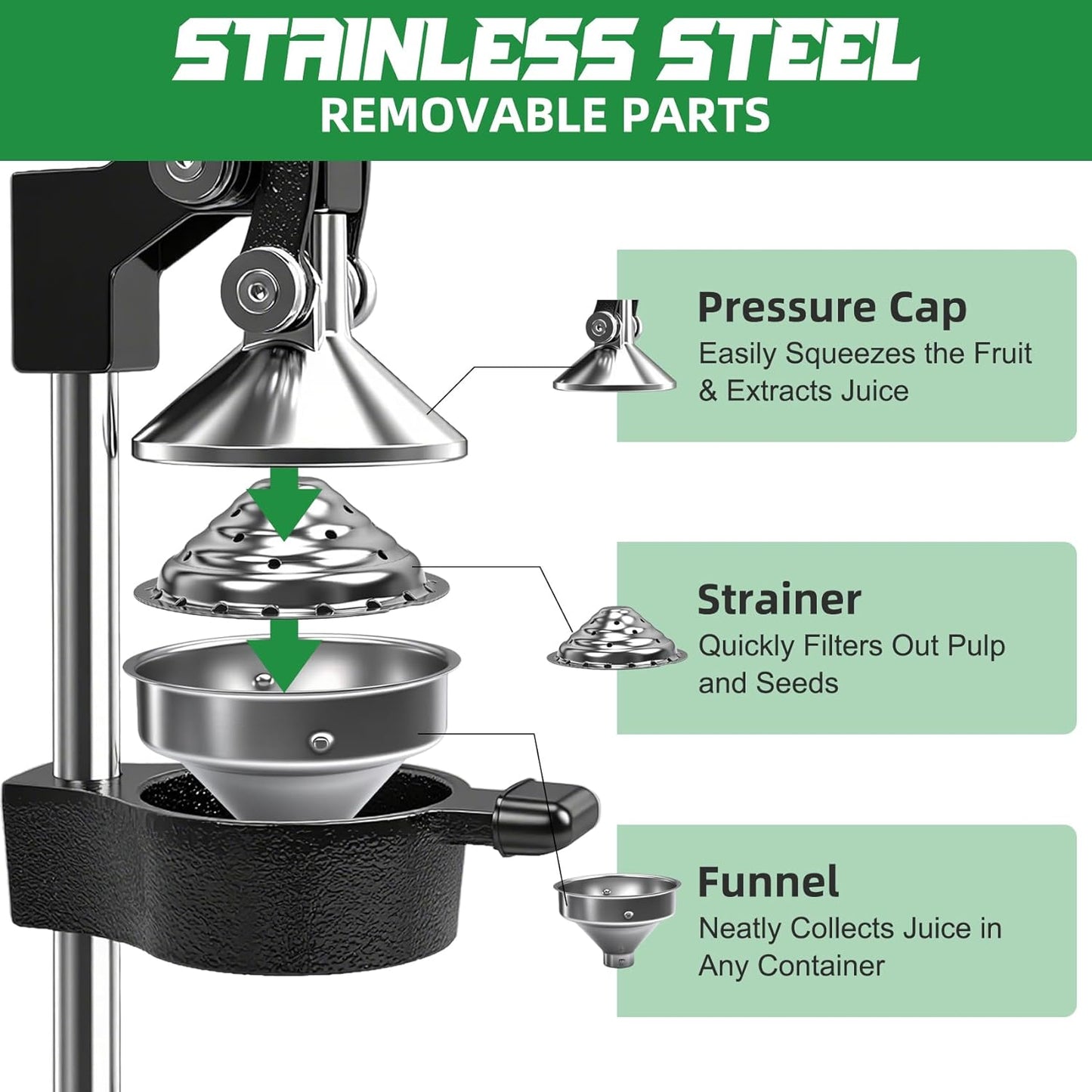 Hand Press Juicer Machine, Commercial Heavy Duty Cast Iron manual Press, for Orange Juice Lime Lemon Pomegranate, Easy to Use & Clean