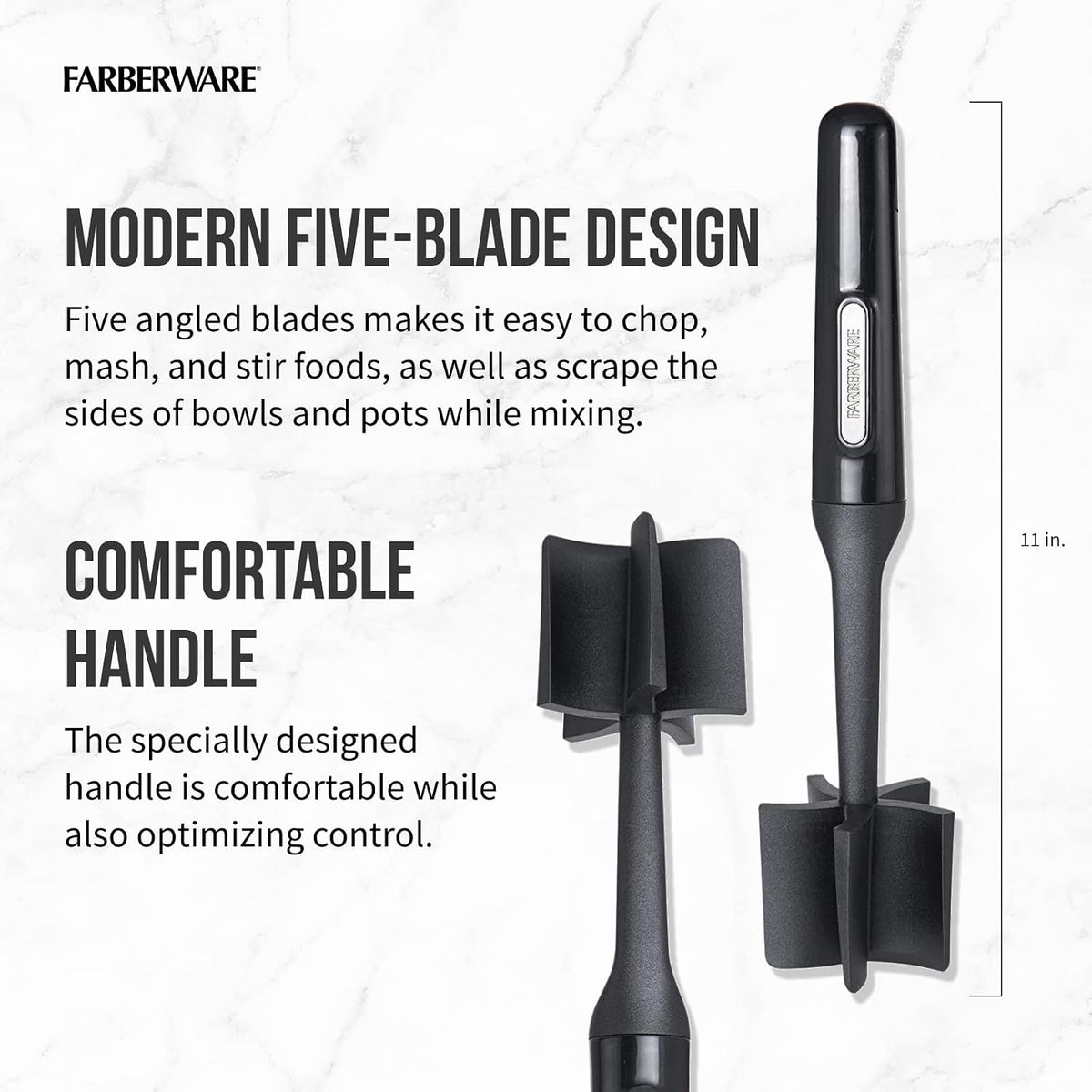 Meat Masher and Chopper Tool with 5 Beveled Blades - Ground Beef Chopper, Potato Masher, Batter Stirrer - Heat Resistant to 450 F, Dishwasher Safe