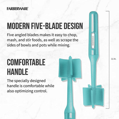 Meat Masher and Chopper Tool with 5 Beveled Blades - Ground Beef Chopper, Potato Masher, Batter Stirrer - Heat Resistant to 450 F, Dishwasher Safe