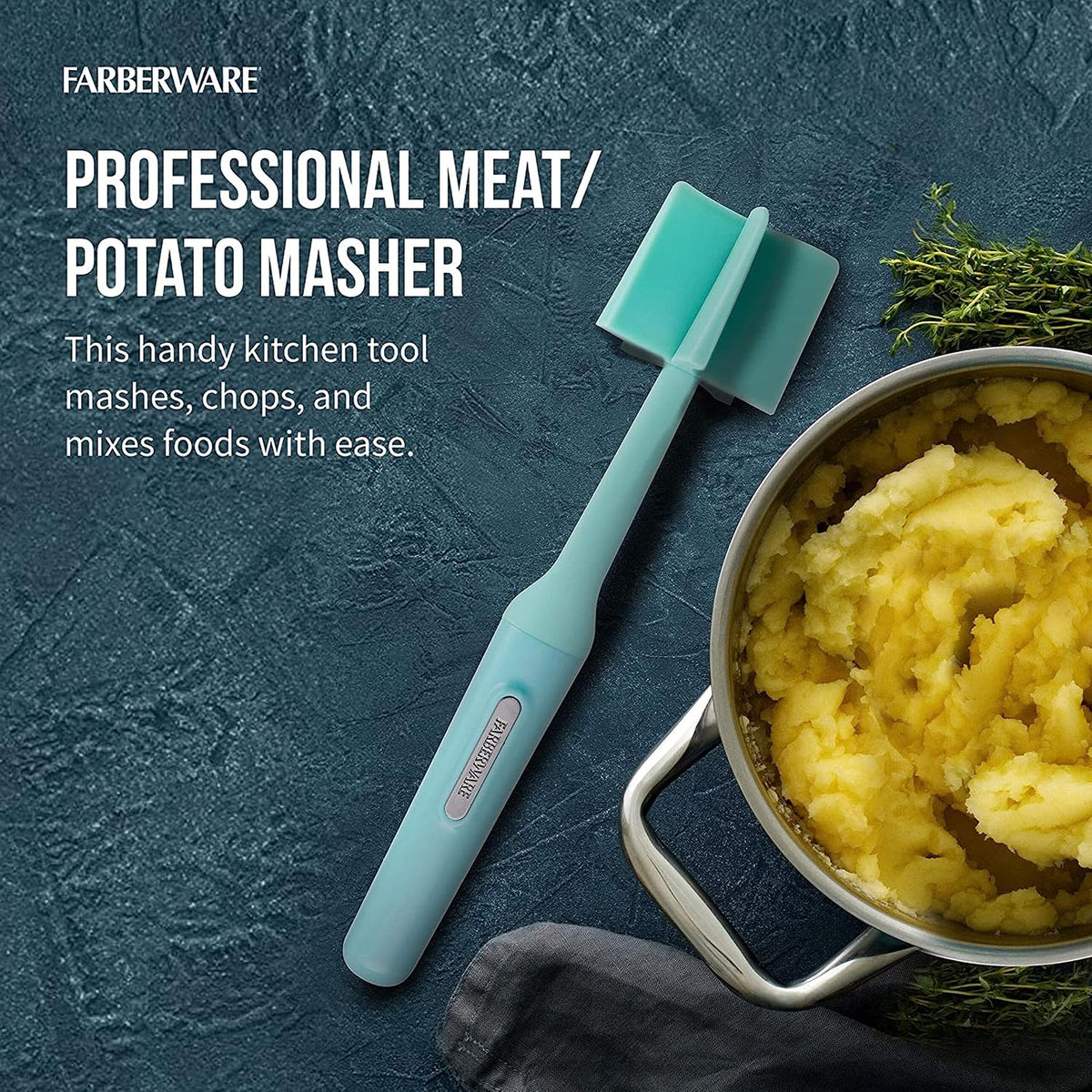 Meat Masher and Chopper Tool with 5 Beveled Blades - Ground Beef Chopper, Potato Masher, Batter Stirrer - Heat Resistant to 450 F, Dishwasher Safe