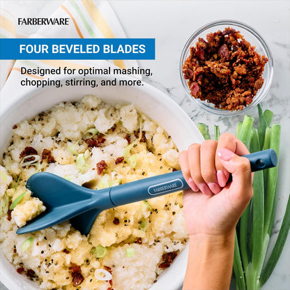 Meat Masher and Chopper Tool with 5 Beveled Blades - Ground Beef Chopper, Potato Masher, Batter Stirrer - Heat Resistant to 450 F, Dishwasher Safe