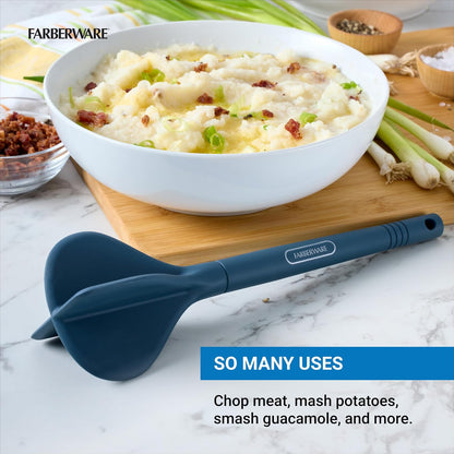 Meat Masher and Chopper Tool with 5 Beveled Blades - Ground Beef Chopper, Potato Masher, Batter Stirrer - Heat Resistant to 450 F, Dishwasher Safe