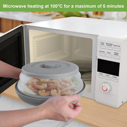 2-Pack Silicone Microwave Cover Splatter Guard with Draining Tray, 10.5 Inch Vented Avoid Scalding Collapsible Guard Lid for Food Cooking and Produce Washing, BPA-Free