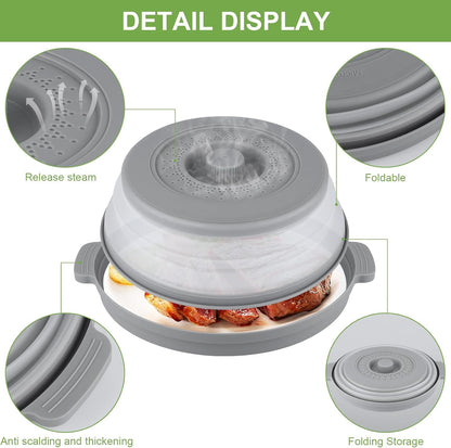 2-Pack Silicone Microwave Cover Splatter Guard with Draining Tray, 10.5 Inch Vented Avoid Scalding Collapsible Guard Lid for Food Cooking and Produce Washing, BPA-Free