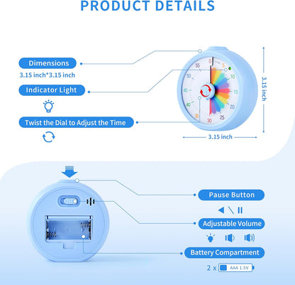 Visual Timer, 60-Minute Countdown Timer for Kids, Adults, Classroom & Home