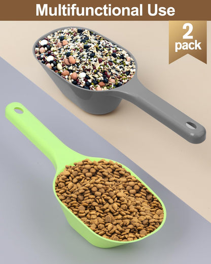 2PACK Dog-Cat Food-Scoop Measuring-Cup,1 Cup Capacity Versatile Plastic Pet Food Scoop with Measuring Lines 1 Cup and 1/2 Cup for Precise Portion Control (Grey and Green)