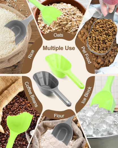 2PACK Dog-Cat Food-Scoop Measuring-Cup,1 Cup Capacity Versatile Plastic Pet Food Scoop with Measuring Lines 1 Cup and 1/2 Cup for Precise Portion Control (Grey and Green)