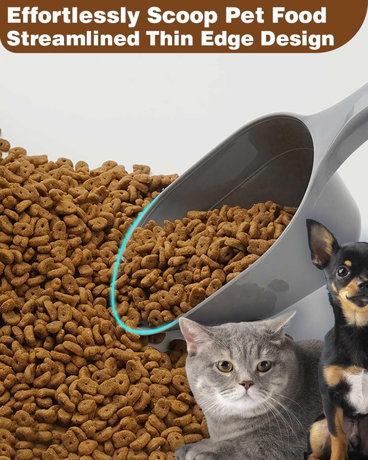 2PACK Dog-Cat Food-Scoop Measuring-Cup,1 Cup Capacity Versatile Plastic Pet Food Scoop with Measuring Lines 1 Cup and 1/2 Cup for Precise Portion Control (Grey and Green)