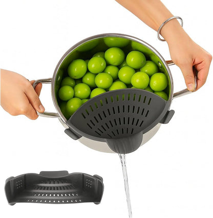 Silicone Pot Strainer, Adjustable Clip On Strainer for Pots Pans, Heat Resistant Pot Drainer, Kitchen Pasta Colander for Vegetables and Noodles (Blue)