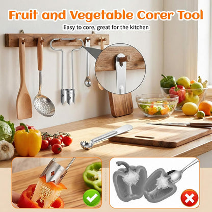 2 Pcs Seed Corer T Shaped Fruit Stem Remover Red Bell Pepper Stainless Steel Apple Pineapple Corer Tool for Vegetable Pineapple Pear Bell Pepper Kitchen Gadget