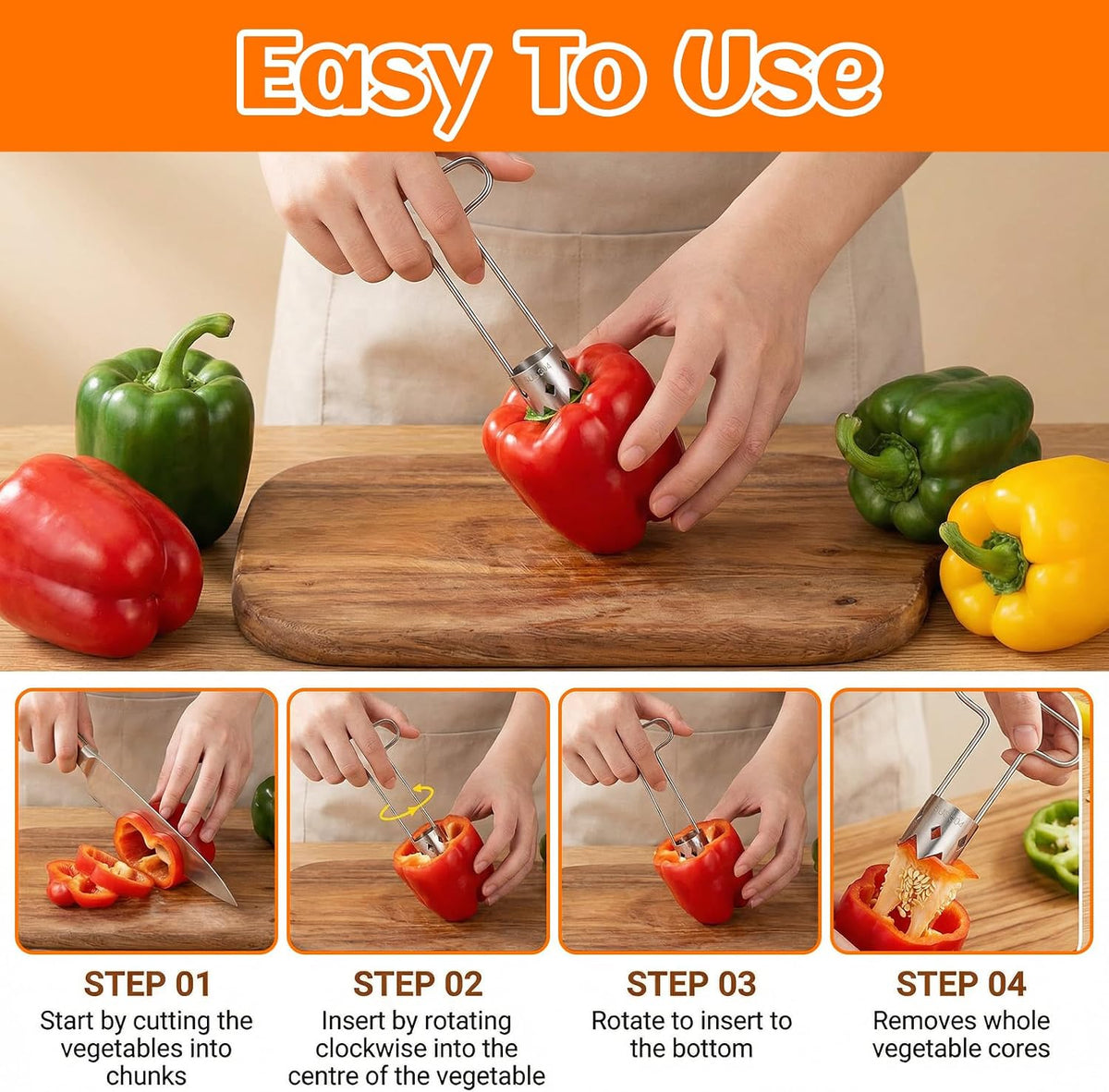 2 Pcs Seed Corer T Shaped Fruit Stem Remover Red Bell Pepper Stainless Steel Apple Pineapple Corer Tool for Vegetable Pineapple Pear Bell Pepper Kitchen Gadget