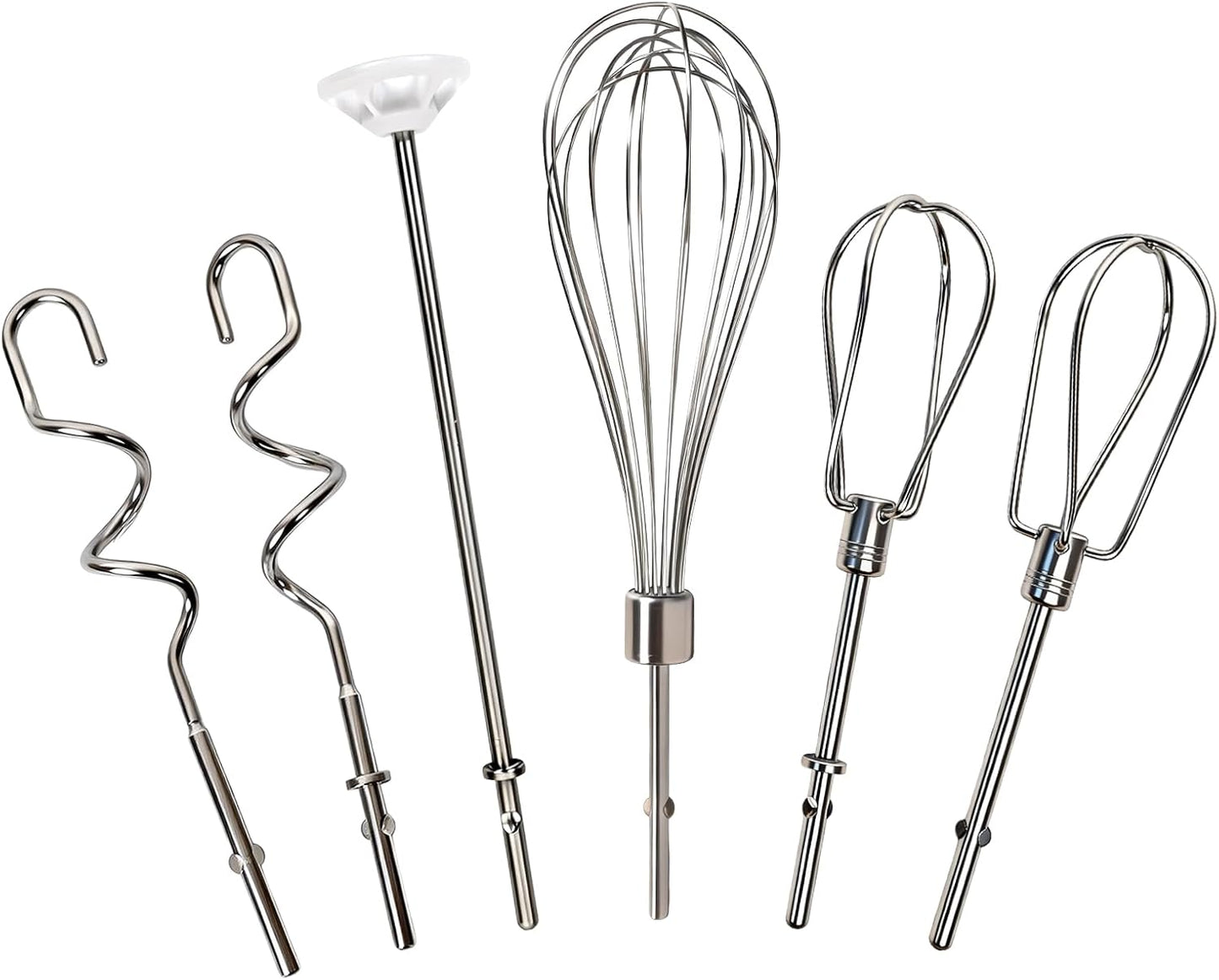 Hand Mixer Attachments, 6 Pcs Stainless Steel Set Turbo Beater, Pro Whisk, Dough Hooks & Blending Rod | Compatible with KitchenAid KHM3, KHM5, KHM7, KHM9, KHM512, KHM926 Series Hand Mixers