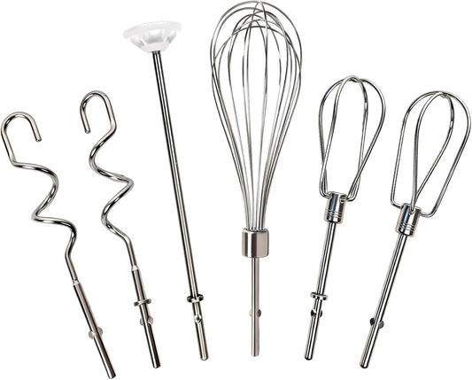 Hand Mixer Attachments, 6 Pcs Stainless Steel Set Turbo Beater, Pro Whisk, Dough Hooks & Blending Rod | Compatible with KitchenAid KHM3, KHM5, KHM7, KHM9, KHM512, KHM926 Series Hand Mixers